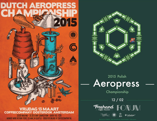 Aeropress, cartazes e muito café