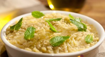 Escondidinho de batata doce com chá de hortelã