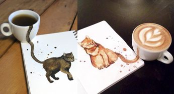 Ilustradora usa café em suas pinturas de gatos
